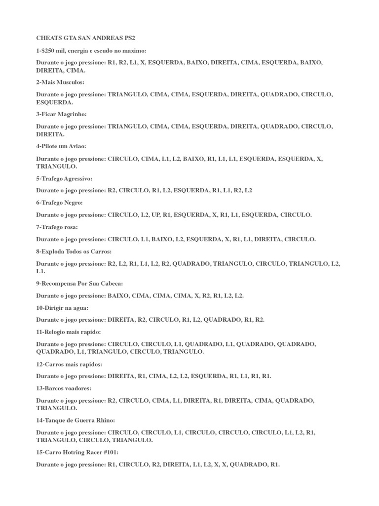 Cheats Gta San Andreas, PDF, Táxi